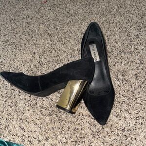 Steve Madden Black Heels with Gold Block Heel
